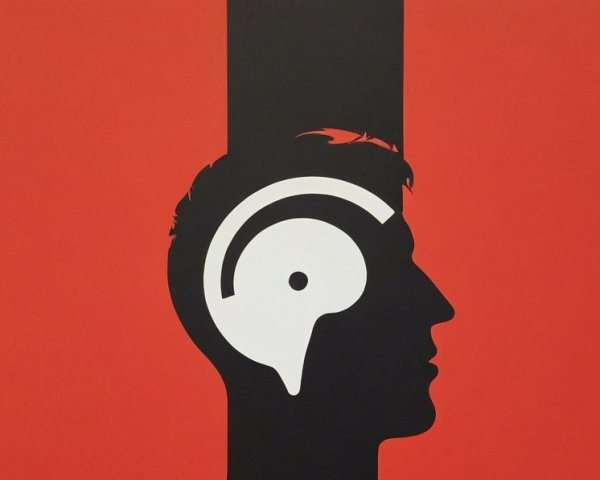 Stylized Silhouette of Head with Music Elements