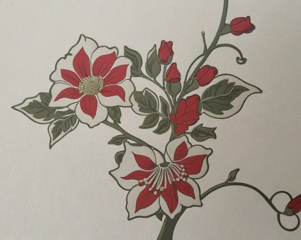 Floral Design with Red and White Flowers and Rosebuds
