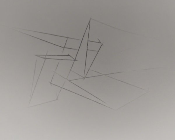 Black and white abstract architectural sketch with shading