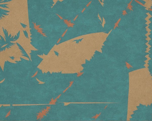 Teal and Beige Abstract Composition with Organic Shapes