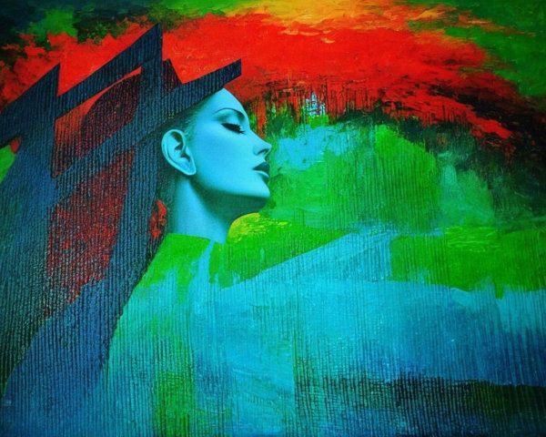 Portrait of a Woman with Vibrant Abstract Background