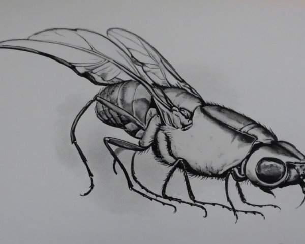 Black and White Illustration of a Detailed Insect