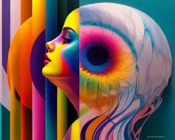 Vibrant Abstract Portrait with Colorful Split Design