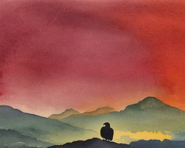 Majestic Landscape with Bird and Distant Mountains