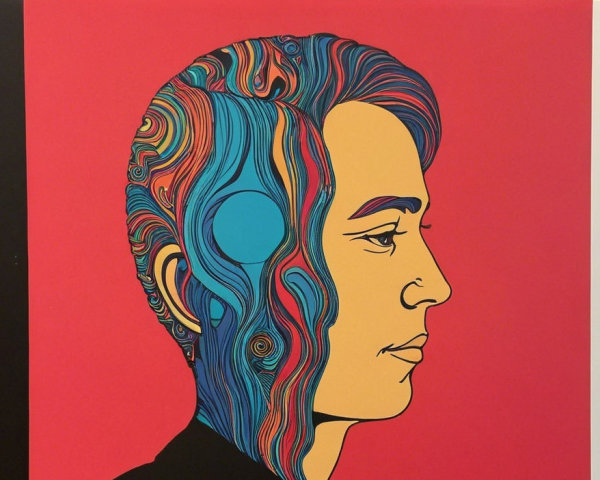 Stylized profile with vibrant colors on red background