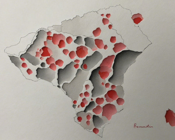 Stylized Map with Red Markers and Gradient Background