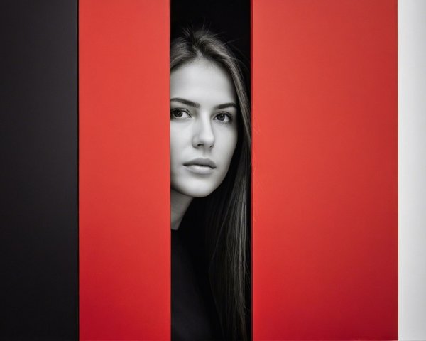 Monochrome Portrait of Young Woman with Bold Colors