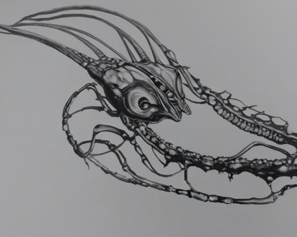 Surreal Black and White Illustration of a Sea Creature