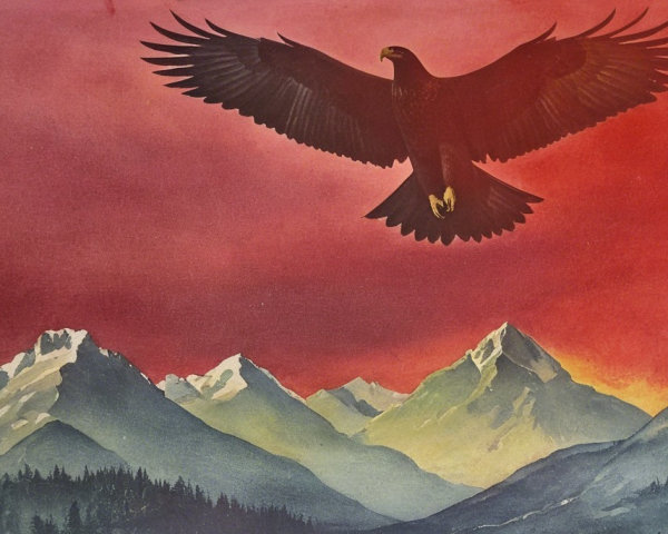 Eagle Soaring Over Snow-Capped Mountains at Sunset