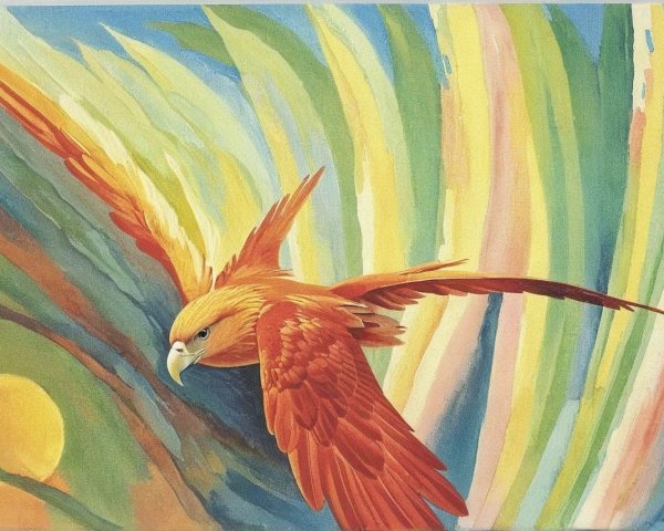 Abstract Painting of a Bird in Flight with Colorful Background