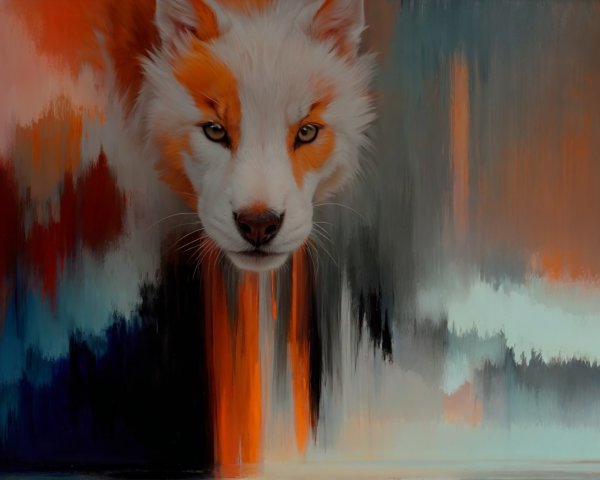 Stylized Fox Face with Abstract Color Swirls