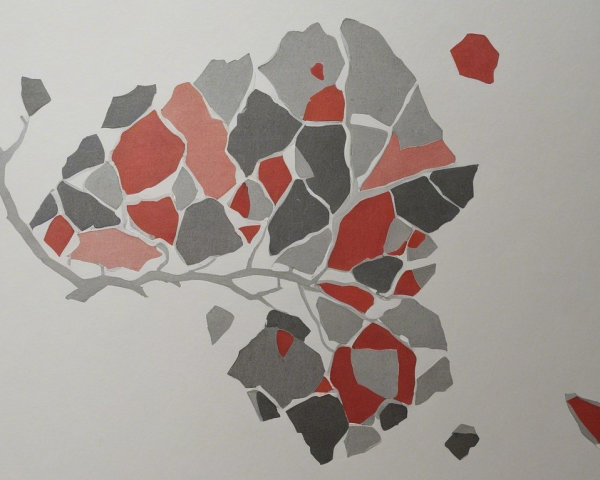 Abstract Organic Shapes in Red and Gray Tones