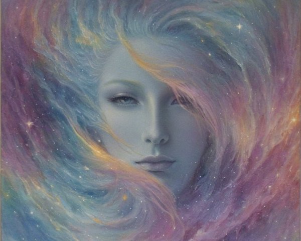 Surreal Cosmic Face with Ethereal Colors and Stars