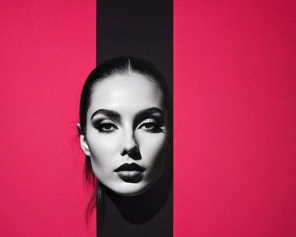Monochromatic Female Face on Vivid Pink Background