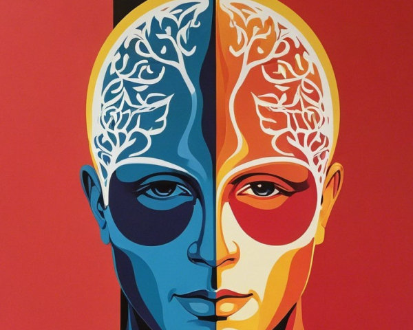 Stylized Split-Face Design with Color Contrast