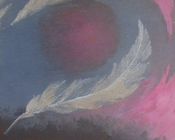 Vibrant Artwork with Feathers and Colorful Background