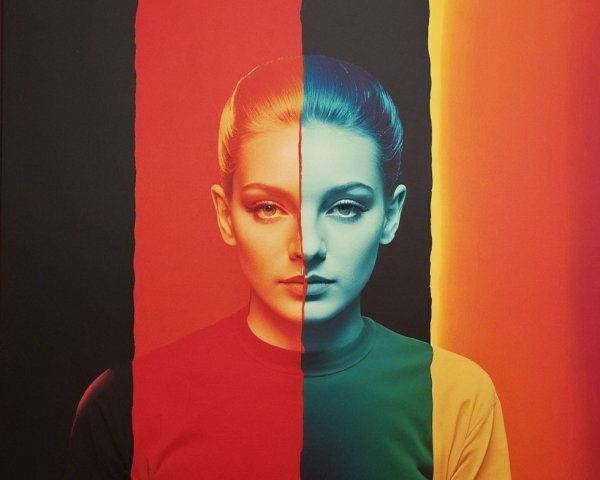Split Portrait of a Woman in Contrasting Colors