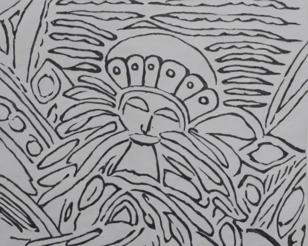 Abstract Design with Flowing Lines and Serene Figure