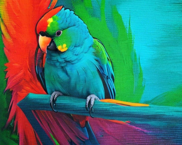 Colorful Parrot on Branch with Abstract Background