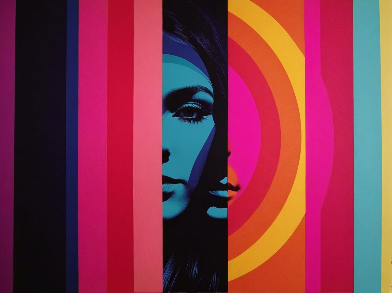 Vibrant Vertical Stripes with Stylized Faces in Profile
