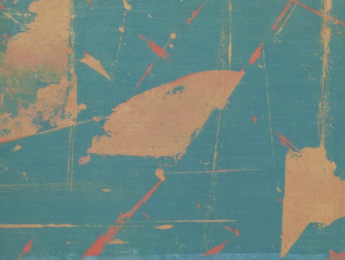 Abstract Composition with Turquoise and Gold Strokes