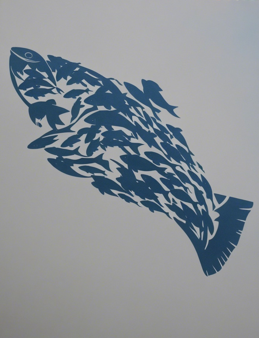 Graphic design of a large fish made of smaller fish