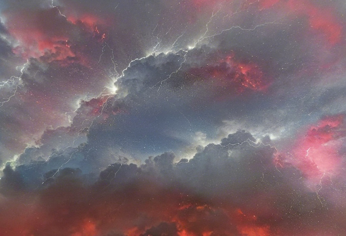 Dramatic Sky with Swirling Clouds and Lightning Display