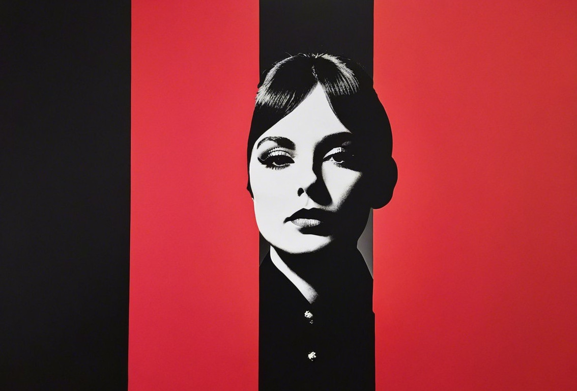 Black and White Portrait with Red Striped Background