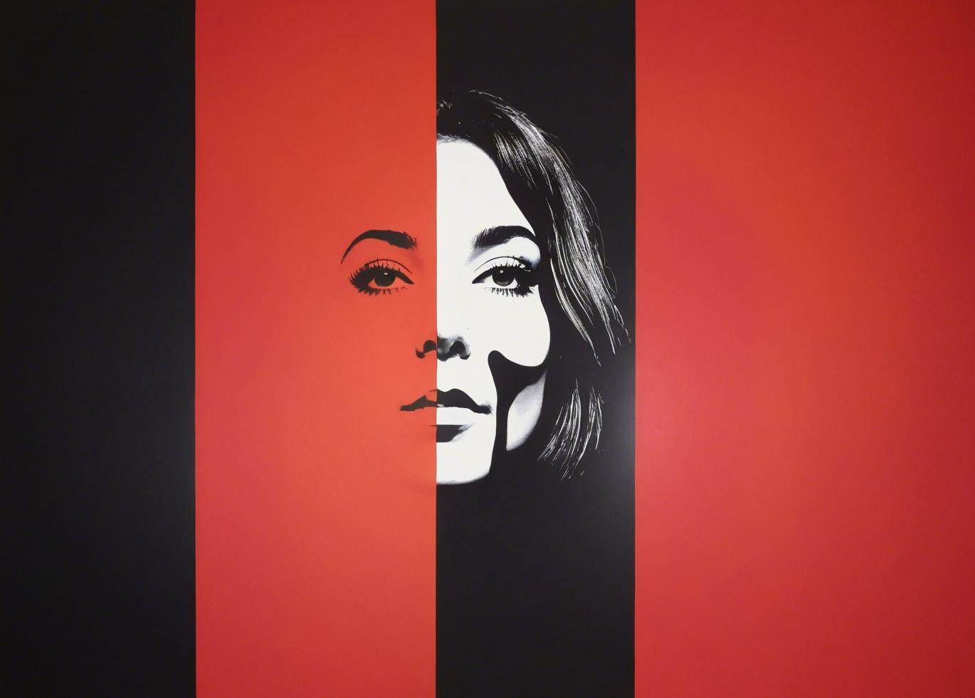 Bold Red and Black Striped Wall Mural with Portrait