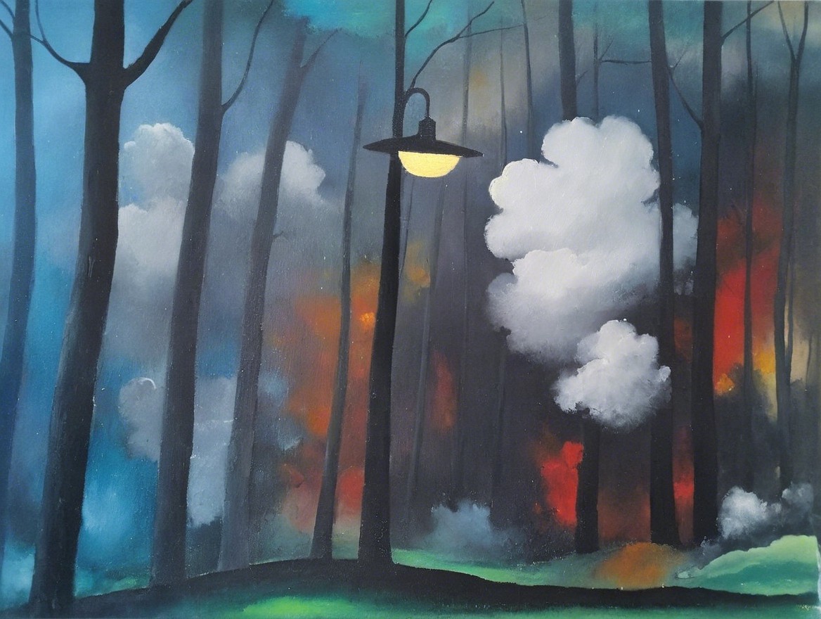 Serene Forest Scene at Dusk with Colorful Clouds