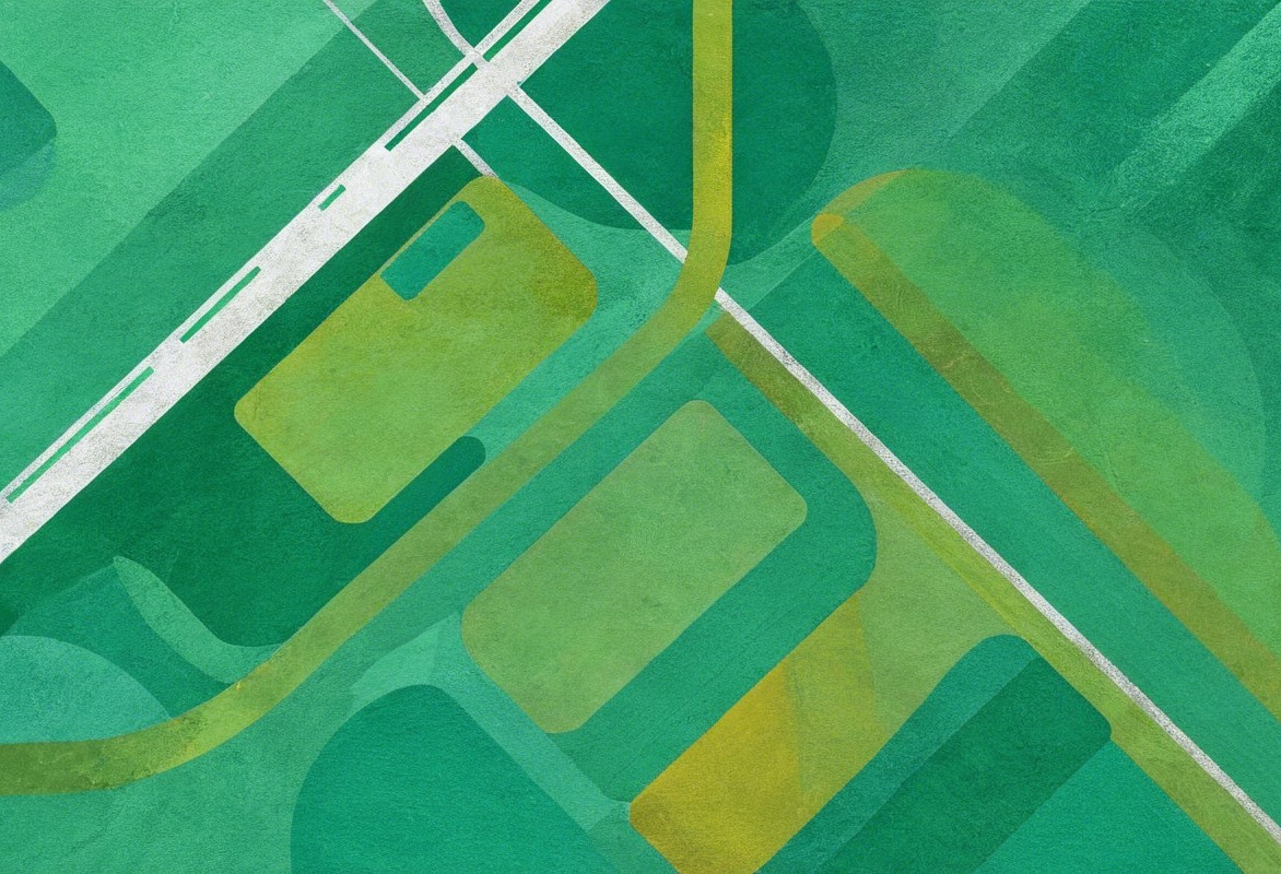 Vibrant Abstract Illustration with Curving Lines and Shapes