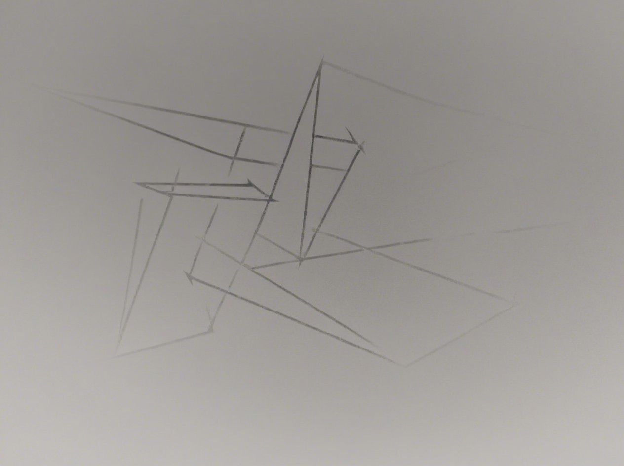 Black and white abstract architectural sketch with shading