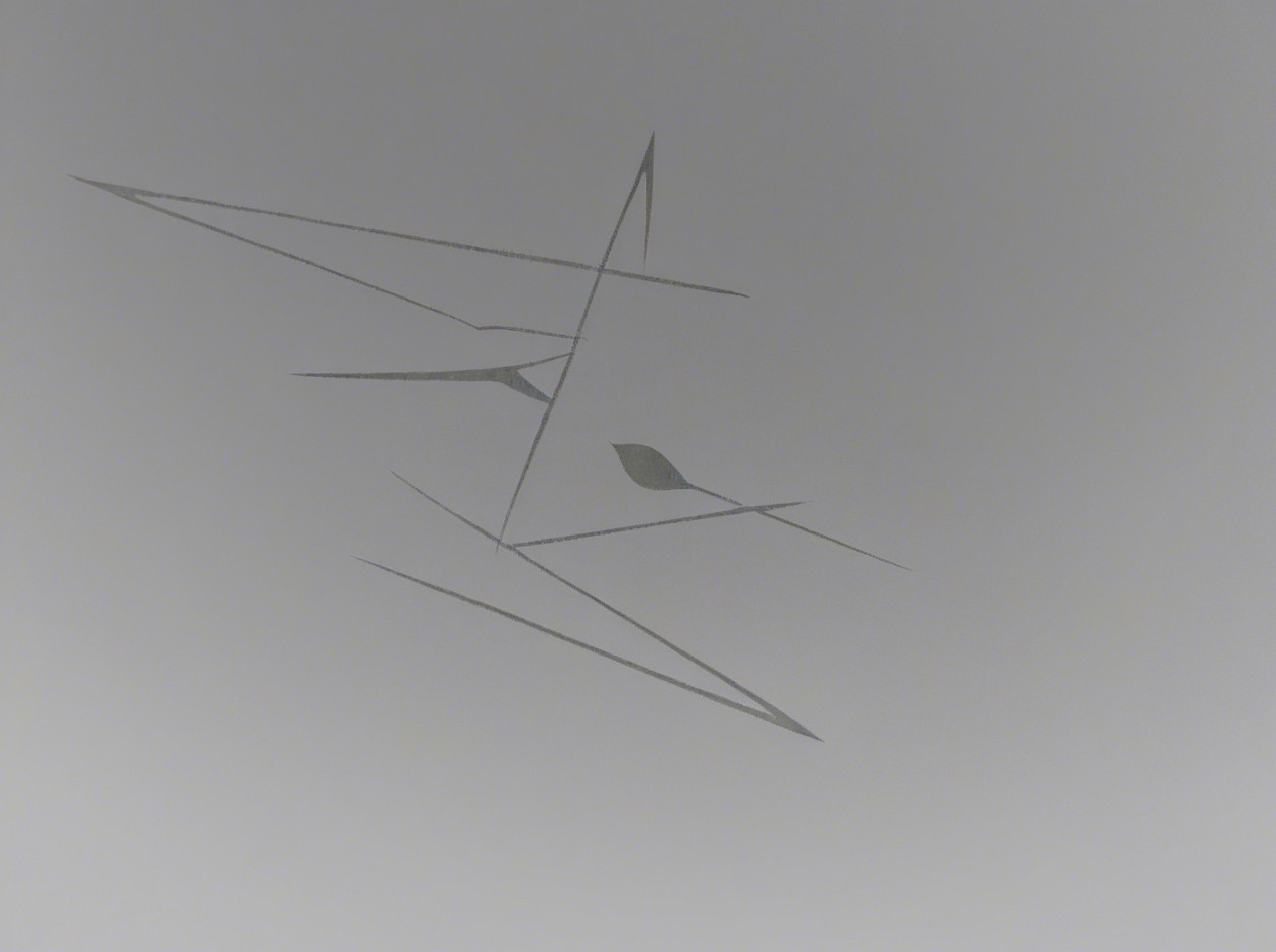 Gray Semi-Abstract Drawing of Bird in Flight