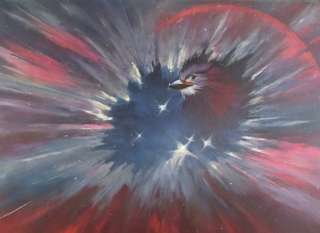 Vibrant Cosmic Scene with Majestic Bird and Nebula