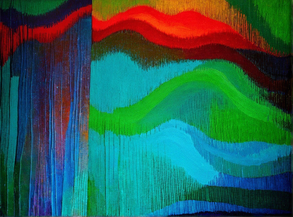 Abstract Artwork with Vibrant Colors and Dynamic Waves