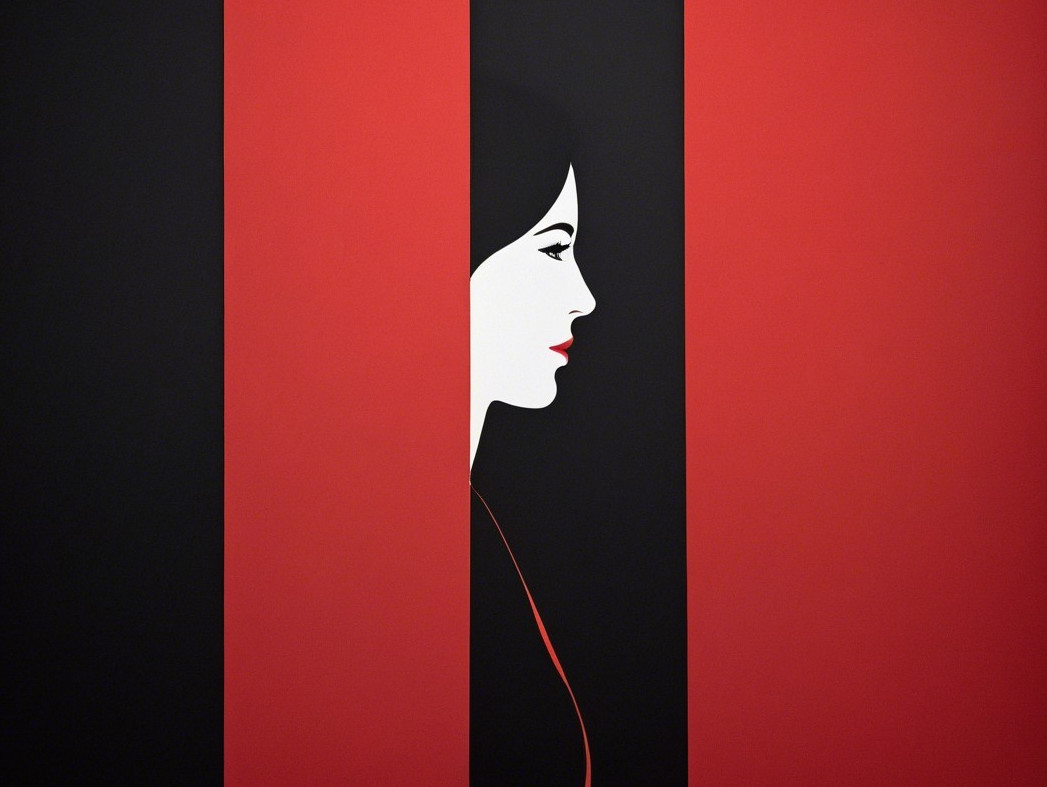 Graphic design with red and black stripes and silhouette