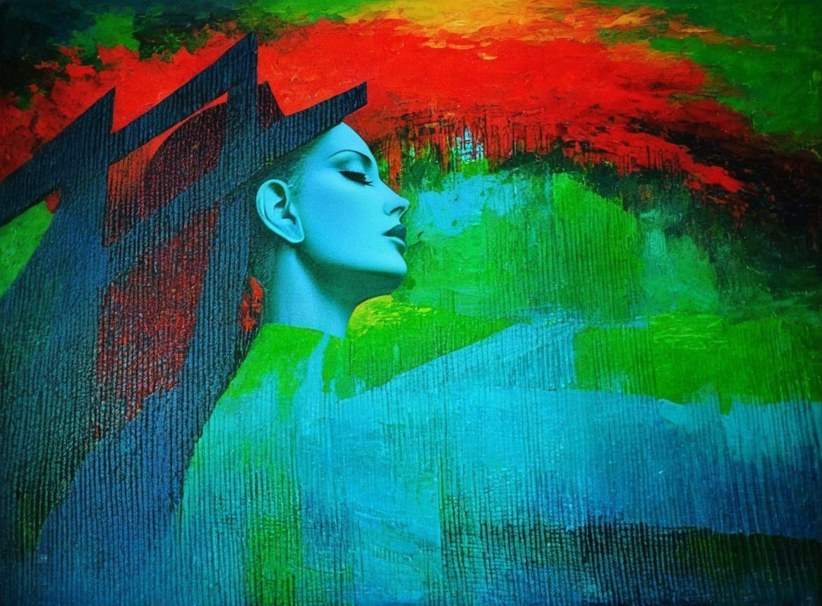 Portrait of a Woman with Vibrant Abstract Background
