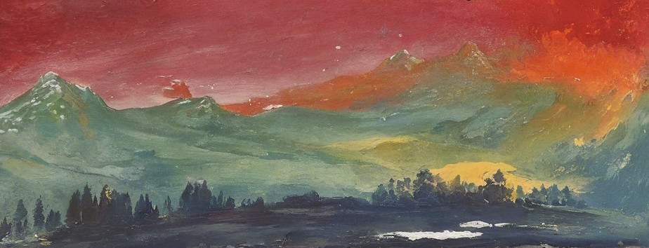Vibrant Landscape with Bold Sunset Colors and Mountains