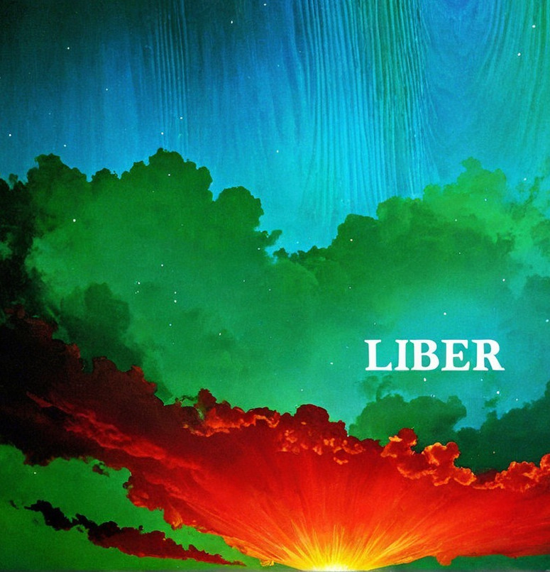 Vibrant Abstract Sky with Bold "LIBER" Text