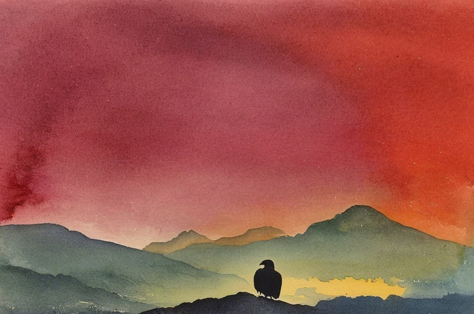 Majestic Landscape with Bird and Distant Mountains