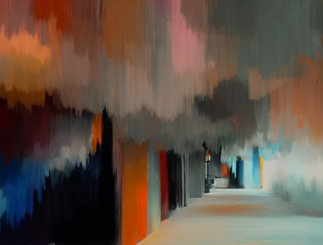 Abstract Walkway with Blurred Colors and Streetlamp