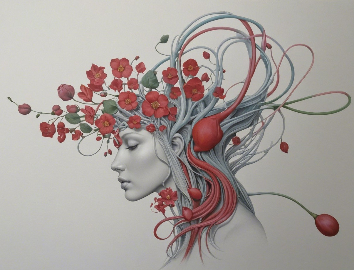 Surreal Portrait of Woman with Floral Hairstyle