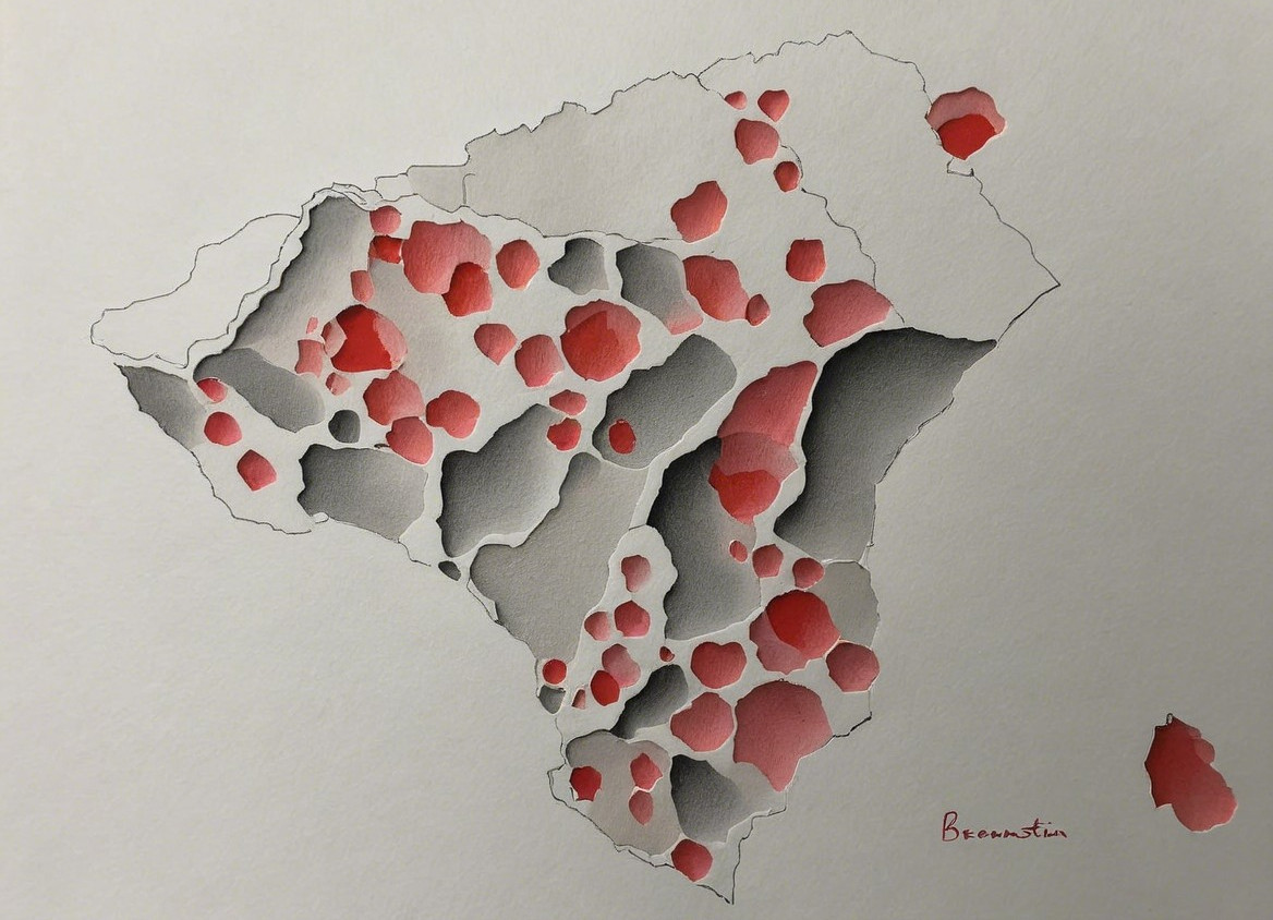 Stylized Map with Red Markers and Gradient Background