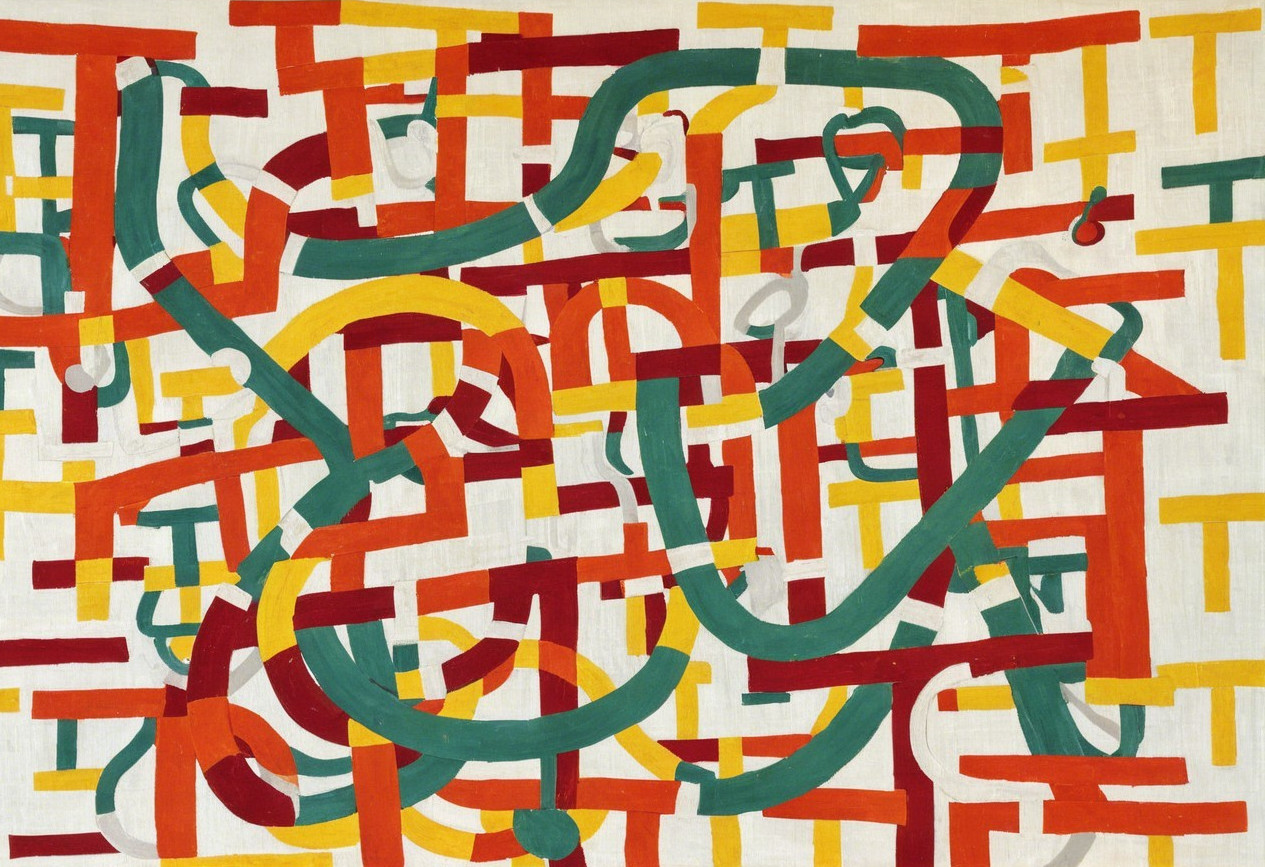 Abstract Composition of Intertwined Lines and Shapes