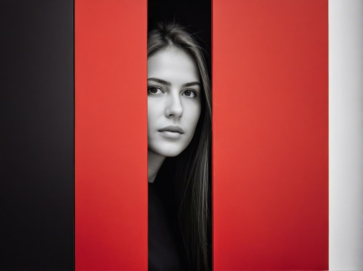 Monochrome Portrait of Young Woman with Bold Colors