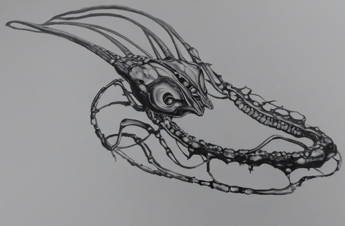 Surreal Black and White Illustration of a Sea Creature