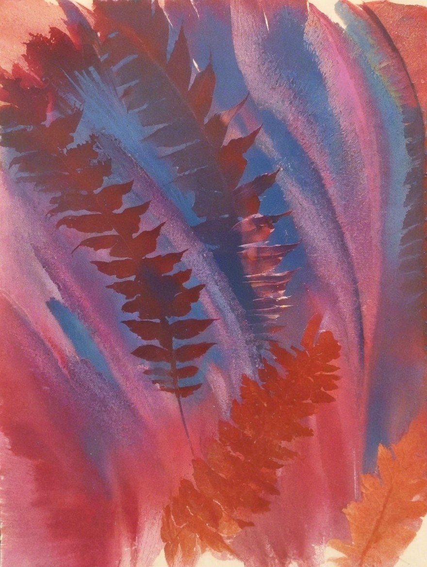Abstract Composition of Vibrant Colors and Fern Leaves