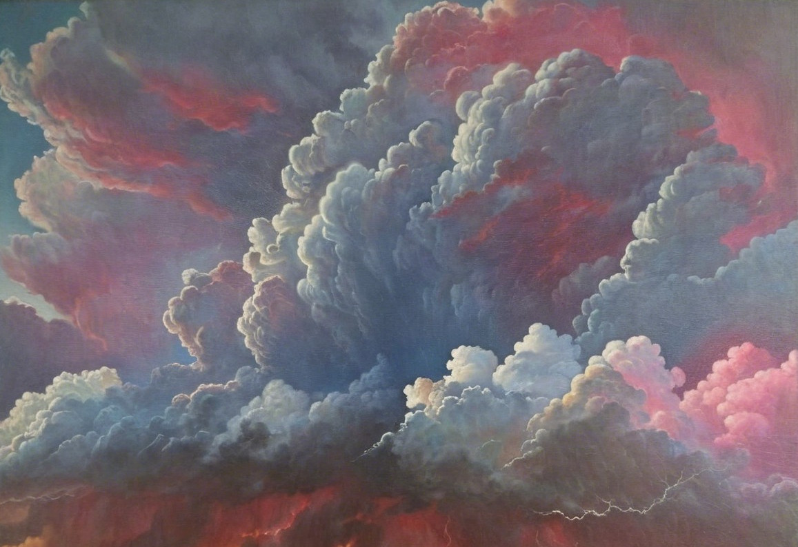 Dramatic Sky with Swirling Clouds and Lightning Streaks