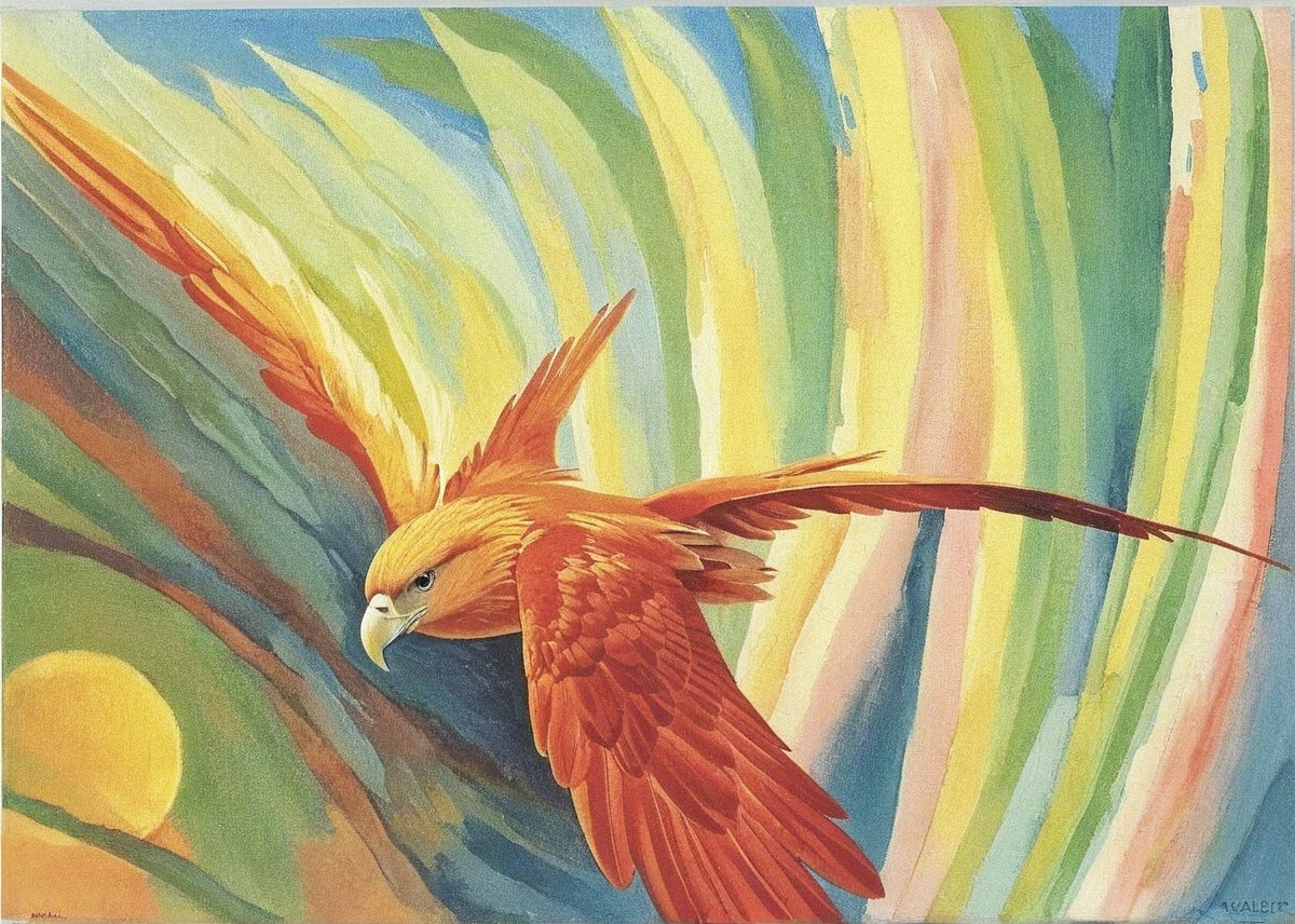 Abstract Painting of a Bird in Flight with Colorful Background