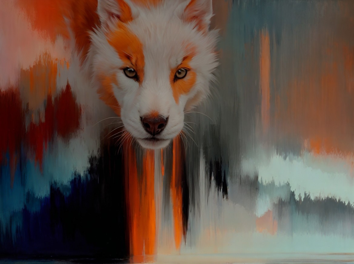 Stylized Fox Face with Abstract Color Swirls